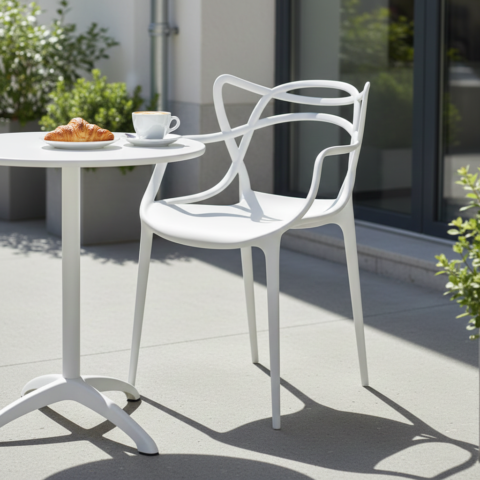 Bistano White Chair – Stackable up to 5 Chairs | Durable Indoor & Outdoor Polypropylene Chair | Space-Saving | Free Delivery