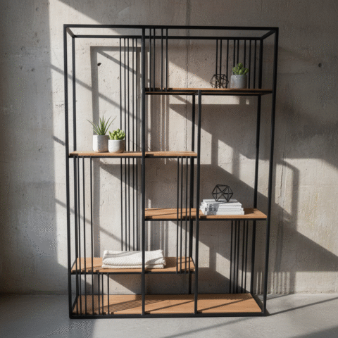 Halden Loft Bookcase 180 × 140 × 35 cm  – Industrial Oak & Steel Bookcase | Custom Made | Free Delivery
